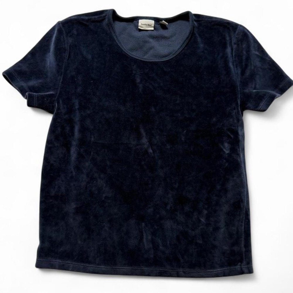 Aritzia Sunday Best Navy Blue Velvet Short Sleeve Tee Shirt